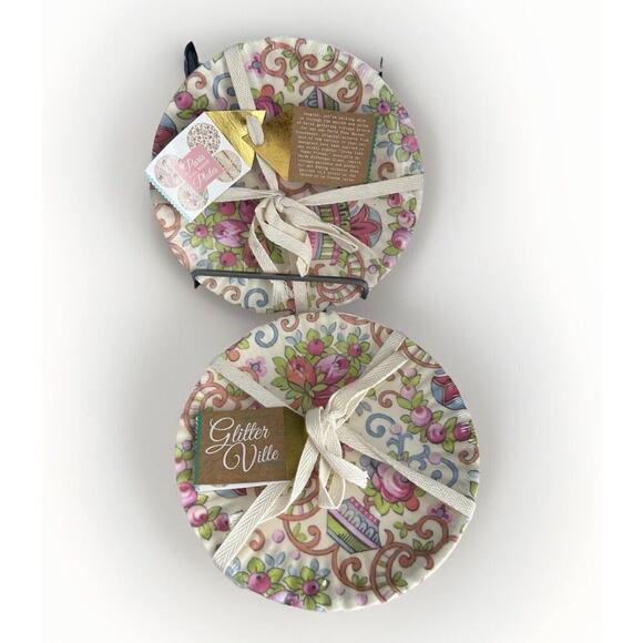 glitter ville Other - 8 Glitterville Melamine Plates 7.5” Appetizer Dessert Paris Flea Market Summer
